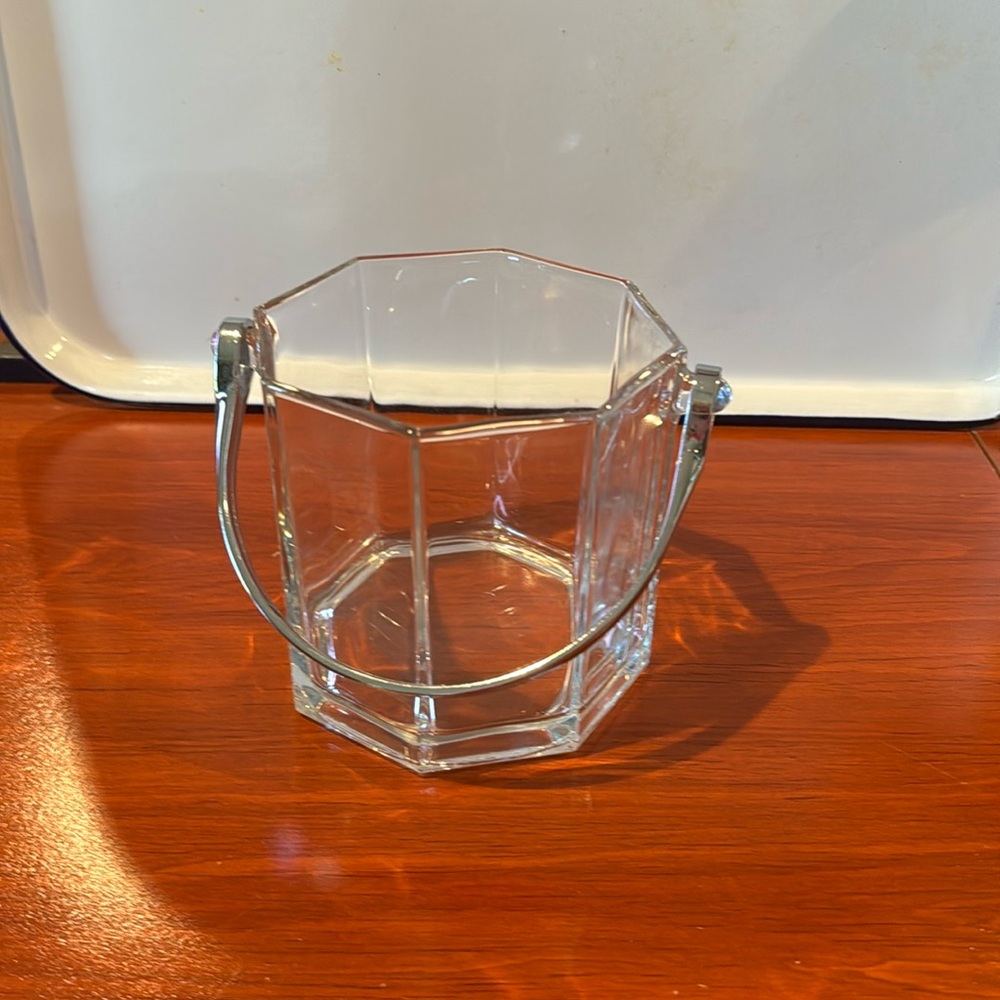 Ice Bucket Vintage France Glass Mid-Century‎ Ice Bucket w/Chrome Handle